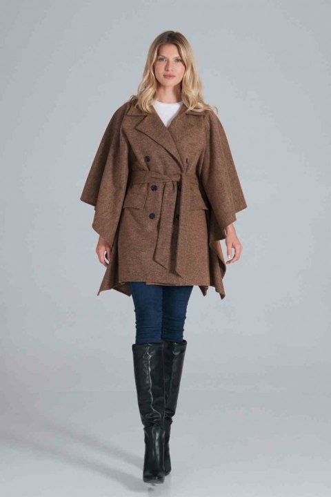 Płaszcz Damski Model M846 Brown Melange - Figl Płaszcz Damski Model M846 Brown Melange - Figl