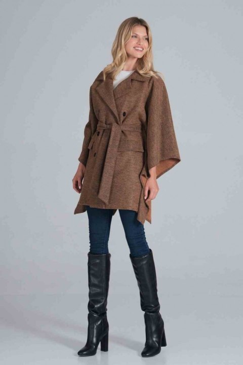 Płaszcz Damski Model M846 Brown Melange - Figl Płaszcz Damski Model M846 Brown Melange - Figl