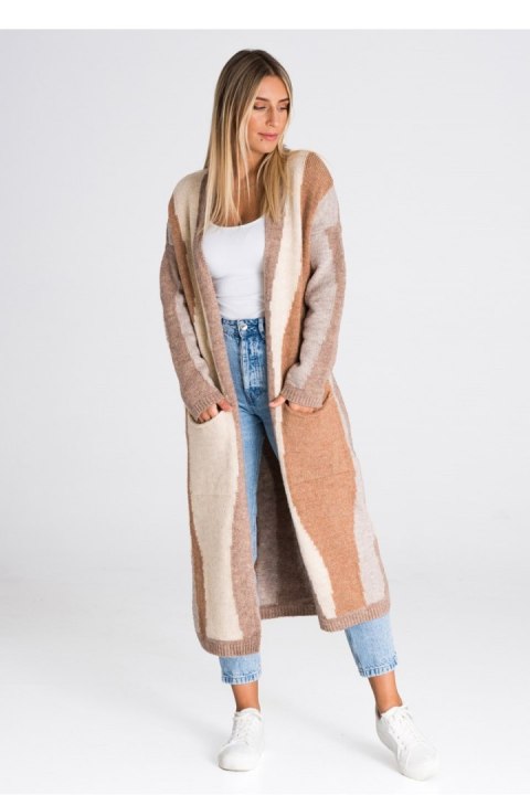 Sweter Kardigan Model M985 Brown/Beige/Ecru - Figl Sweter Kardigan Model M985 Brown/Beige/Ecru - Figl