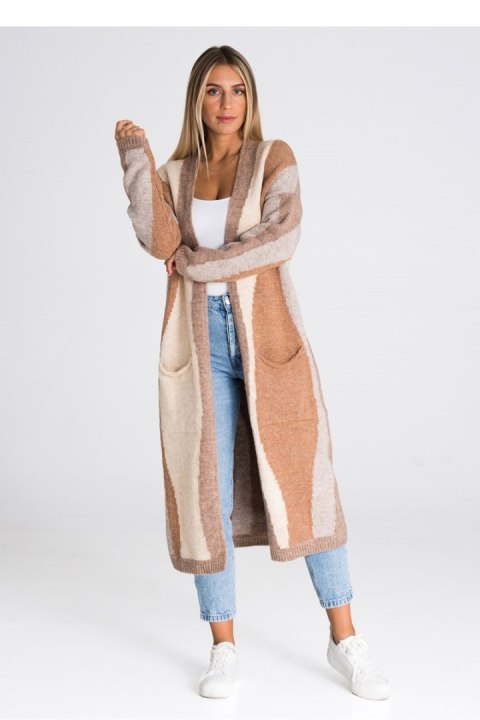 Sweter Kardigan Model M985 Brown/Beige/Ecru - Figl Sweter Kardigan Model M985 Brown/Beige/Ecru - Figl