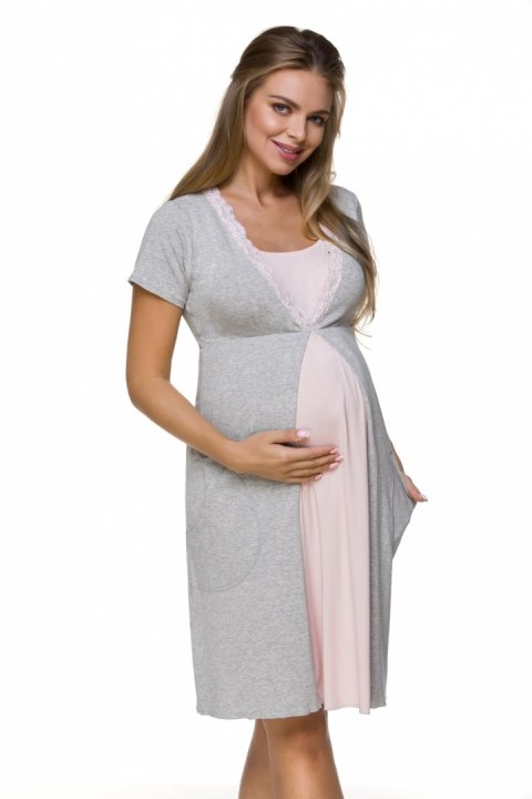 Koszulka nocna Koszula Nocna Ciążowa Model 3125 Grey/Pink - Lupo Line Koszulka nocna Koszula Nocna Ciążowa Model 3125 Grey/Pink - Lupo Line