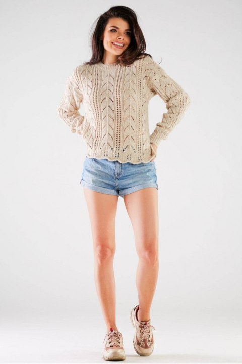 Sweter Damski Model A446 Beige - awama Sweter Damski Model A446 Beige - awama