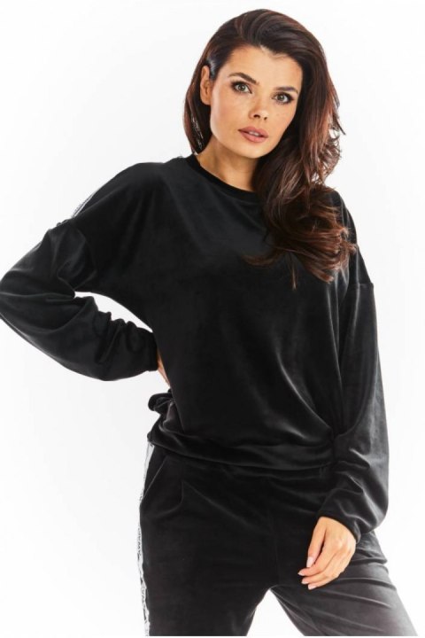 Bluza Damska Model A374 Black Welur - awama Bluza Damska Model A374 Black Welur - awama