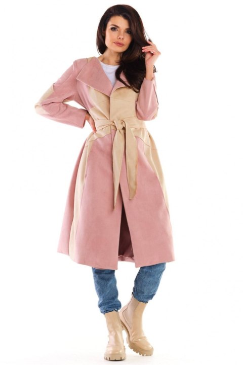 Płaszcz Damski Model A463 Powder Pink - awama Płaszcz Damski Model A463 Powder Pink - awama