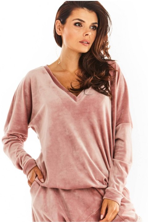 Bluza Damska Model A376 Pink Welur - awama Bluza Damska Model A376 Pink Welur - awama