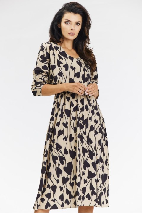 Sukienka Model A666 Beige/Black Hearts - awama Sukienka Model A666 Beige/Black Hearts - awama
