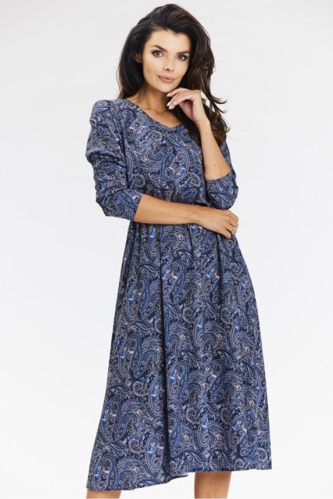 Sukienka Model A666 Navy Pattern - awama Sukienka Model A666 Navy Pattern - awama