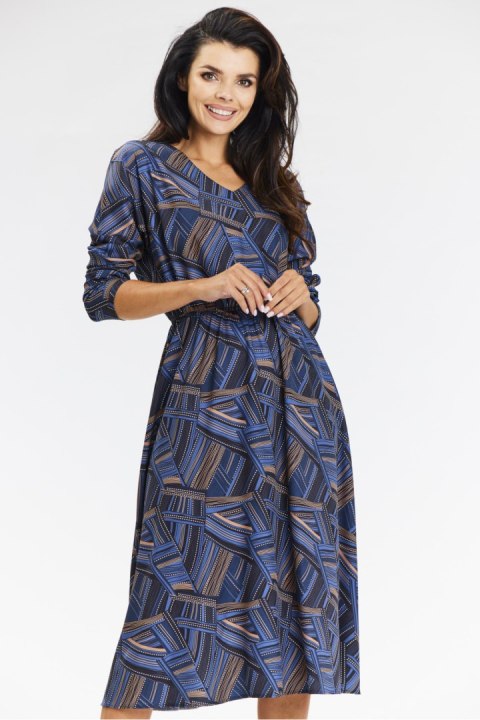 Sukienka Model A666 Navy/Brown Pattern - awama Sukienka Model A666 Navy/Brown Pattern - awama