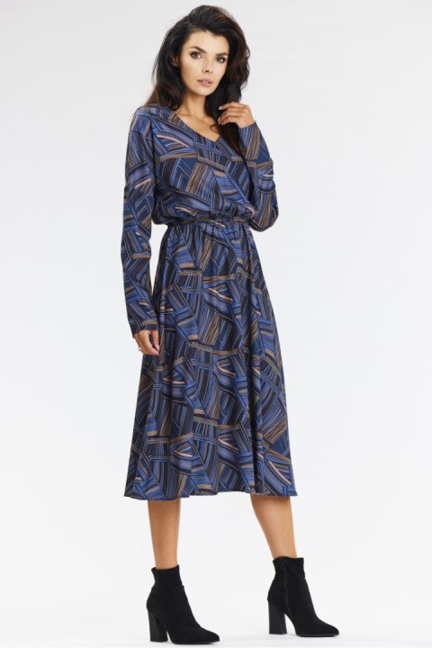 Sukienka Model A666 Navy/Brown Pattern - awama Sukienka Model A666 Navy/Brown Pattern - awama