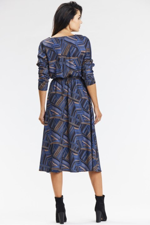 Sukienka Model A666 Navy/Brown Pattern - awama Sukienka Model A666 Navy/Brown Pattern - awama