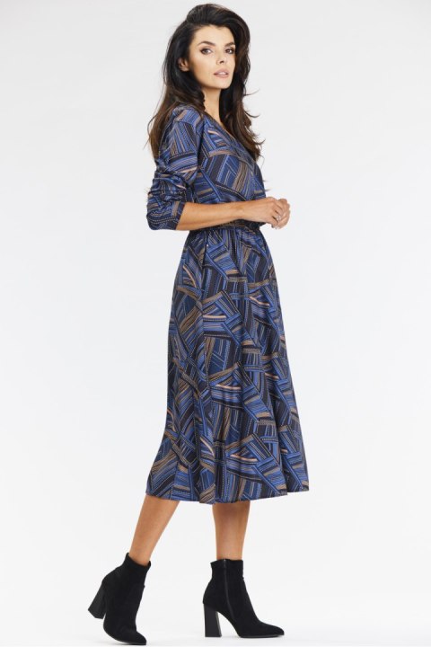 Sukienka Model A666 Navy/Brown Pattern - awama Sukienka Model A666 Navy/Brown Pattern - awama