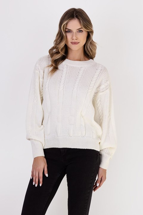 Sweter Damski Model SWE323 Ecru - MKM Sweter Damski Model SWE323 Ecru - MKM