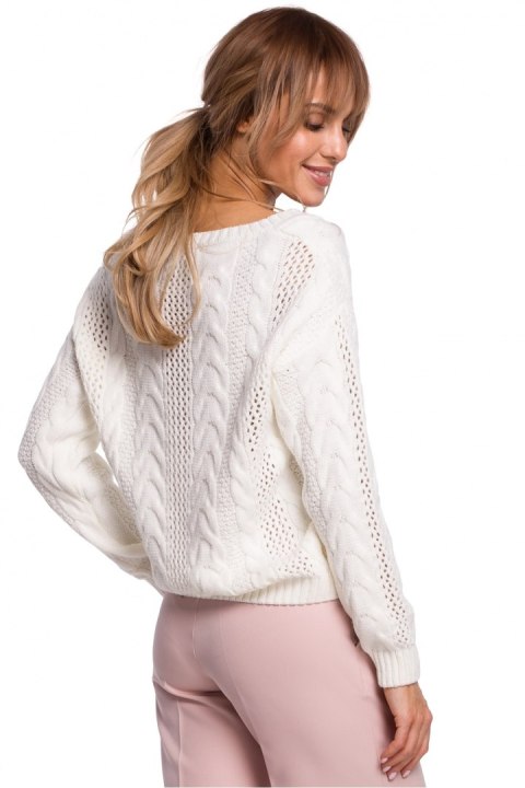 Sweter Damski Model MOE510 Ecru - Moe Sweter Damski Model MOE510 Ecru - Moe