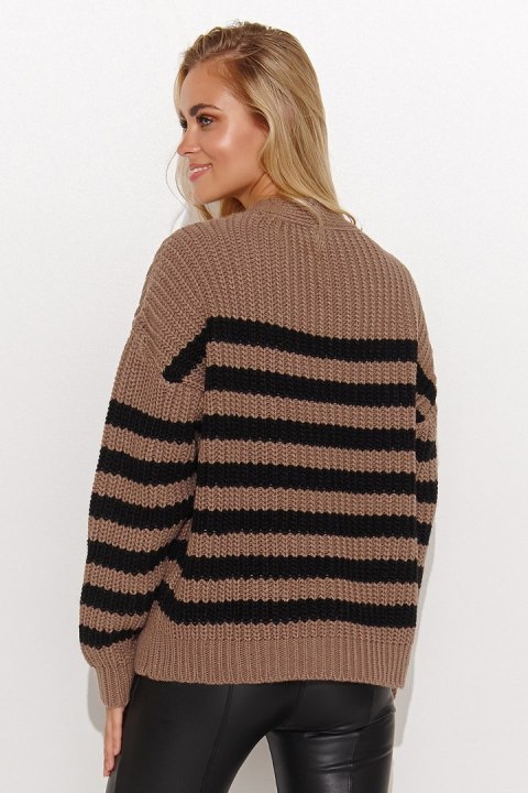Sweter Damski Model S139 Cappuccino/Black - Makadamia Sweter Damski Model S139 Cappuccino/Black - Makadamia