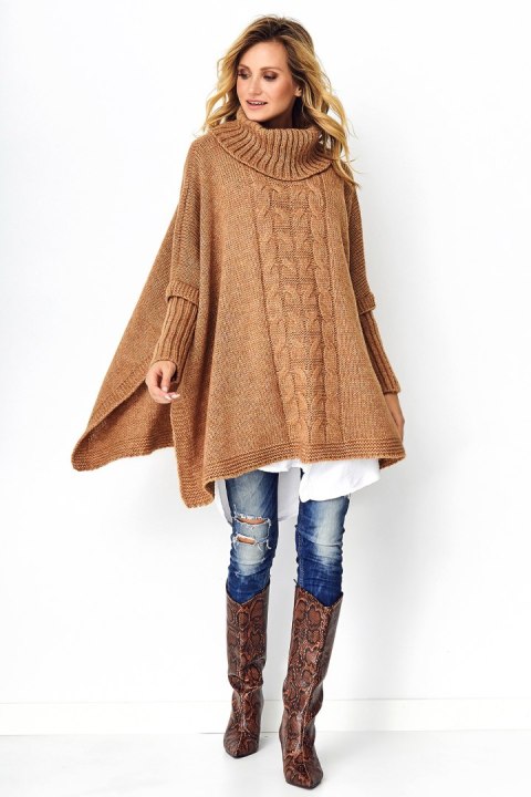 Sweter Ponczo Model S91 Camel - Makadamia Sweter Ponczo Model S91 Camel - Makadamia