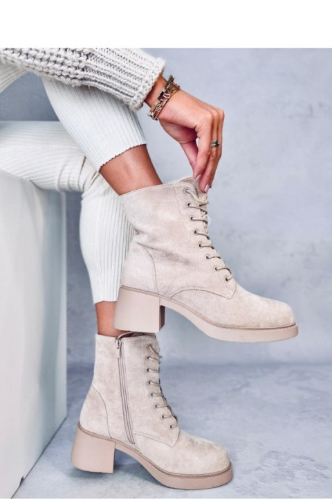 Botki sznurowane na obcasie MAYFIELD BEIGE - Inello Botki sznurowane na obcasie MAYFIELD BEIGE - Inello