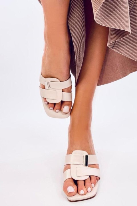 Sandał Klapki na obcasie eleganckie LAFAR BEIGE - Inello Sandał Klapki na obcasie eleganckie LAFAR BEIGE - Inello