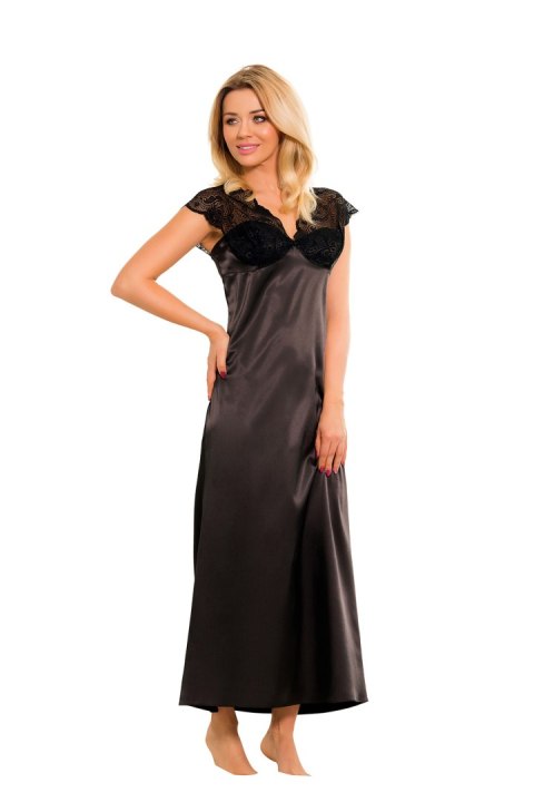 Koszulka nocna Halka Model Mactan satyna Black - Kalimo Koszulka nocna Halka Model Mactan satyna Black - Kalimo