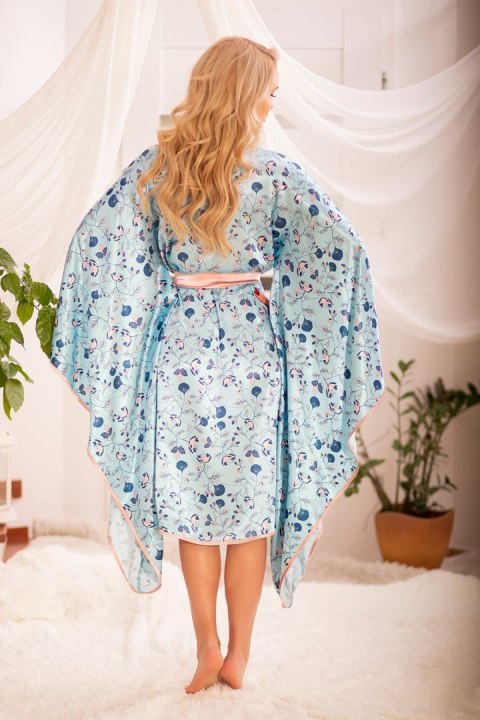 Szlafrok Model Hulhule satyna druk Blue - Kalimo Szlafrok Model Hulhule satyna druk Blue - Kalimo