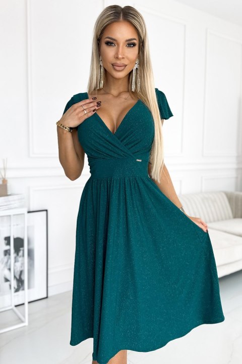 Sukienka Model Matilde 425-6 Green Brokat - Numoco Sukienka Model Matilde 425-6 Green Brokat - Numoco