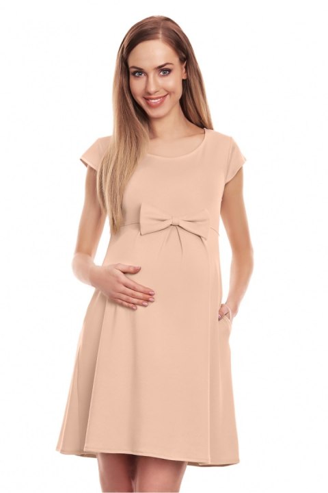 Sukienka Ciążowa Model 0129 Beige - PeeKaBoo Sukienka Ciążowa Model 0129 Beige - PeeKaBoo