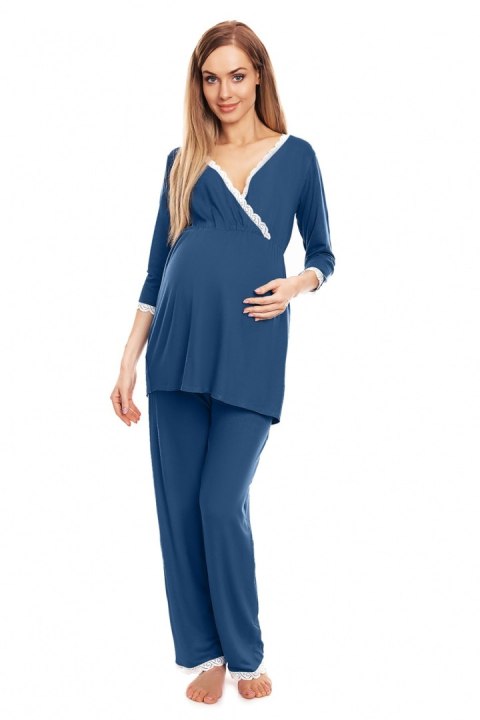 Piżama Ciążowa Model 0136 Blue - PeeKaBoo Piżama Ciążowa Model 0136 Blue - PeeKaBoo