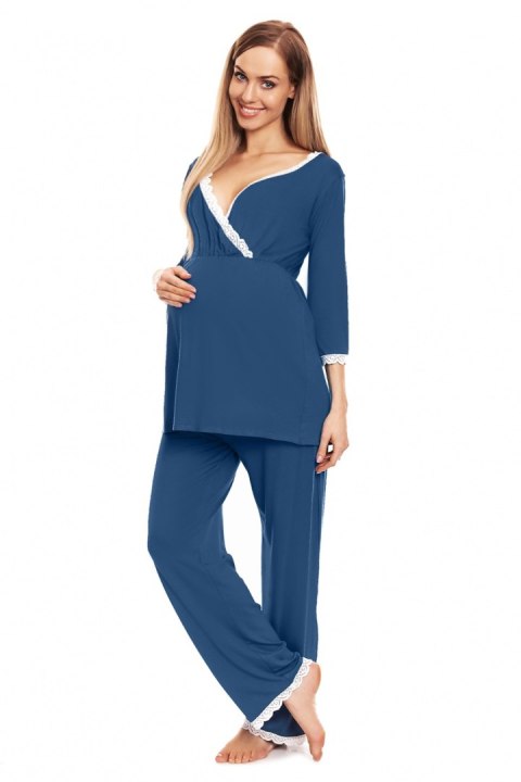 Piżama Ciążowa Model 0136 Blue - PeeKaBoo Piżama Ciążowa Model 0136 Blue - PeeKaBoo