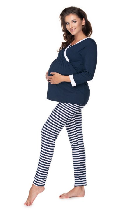 Piżama Ciążowa Model 0150 Navy/White - PeeKaBoo Piżama Ciążowa Model 0150 Navy/White - PeeKaBoo