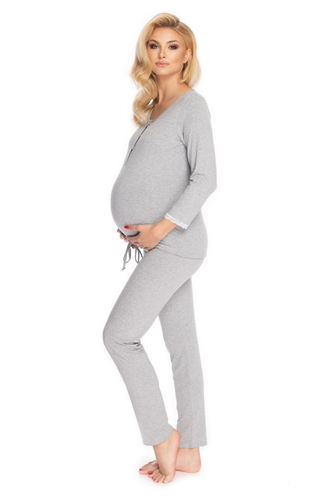 Piżama Damska Ciążowa Model 0181 Grey - PeeKaBoo Piżama Damska Ciążowa Model 0181 Grey - PeeKaBoo