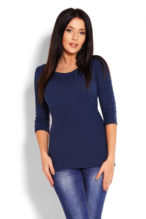 Sweter Damski Model 70008 Petrol Navy - PeeKaBoo Sweter Damski Model 70008 Petrol Navy - PeeKaBoo