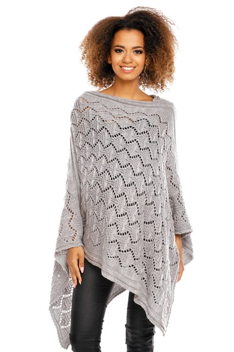 Sweter Poncho model 30012C Light Gray - PeeKaBoo Sweter Poncho model 30012C Light Gray - PeeKaBoo