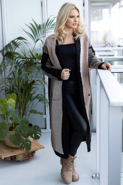 Sweter Kardigan Model 30087 Black/Cappuccino - PeeKaBoo Sweter Kardigan Model 30087 Black/Cappuccino - PeeKaBoo
