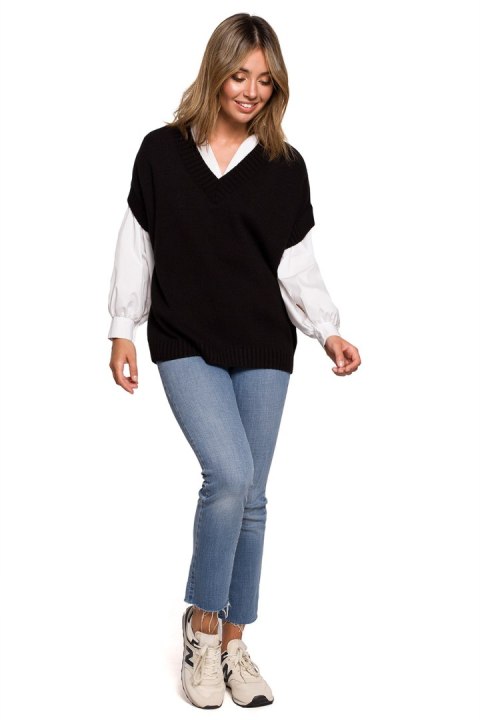 Bezrękawnik Model BK076 Black - BE Knit Bezrękawnik Model BK076 Black - BE Knit
