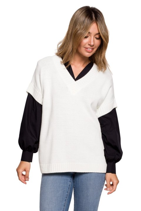 Bezrękawnik Model BK076 Ecru - BE Knit Bezrękawnik Model BK076 Ecru - BE Knit