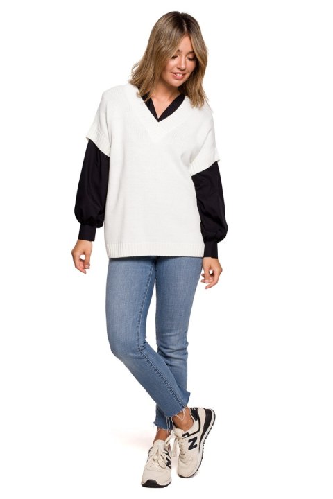Bezrękawnik Model BK076 Ecru - BE Knit Bezrękawnik Model BK076 Ecru - BE Knit