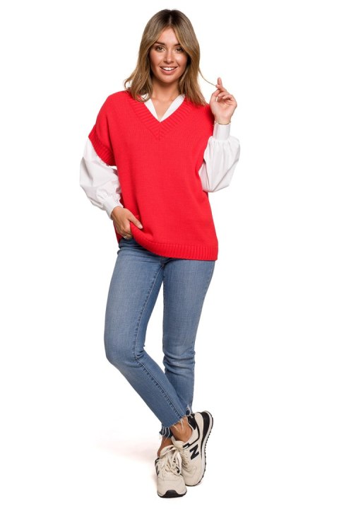Bezrękawnik Model BK076 Red - BE Knit Bezrękawnik Model BK076 Red - BE Knit