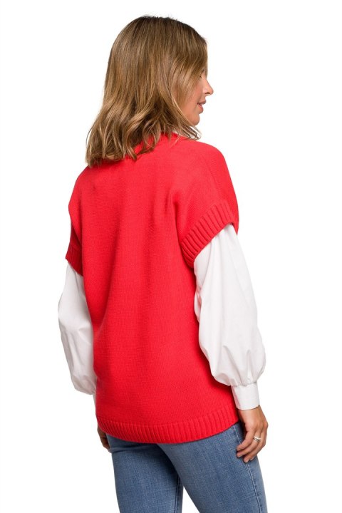 Bezrękawnik Model BK076 Red - BE Knit Bezrękawnik Model BK076 Red - BE Knit