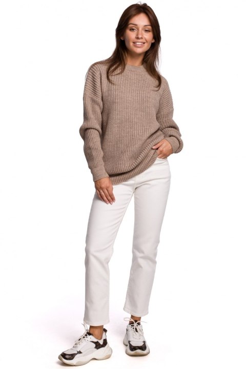 Sweter Damski Model BK052 Cappuccino - BE Knit Sweter Damski Model BK052 Cappuccino - BE Knit