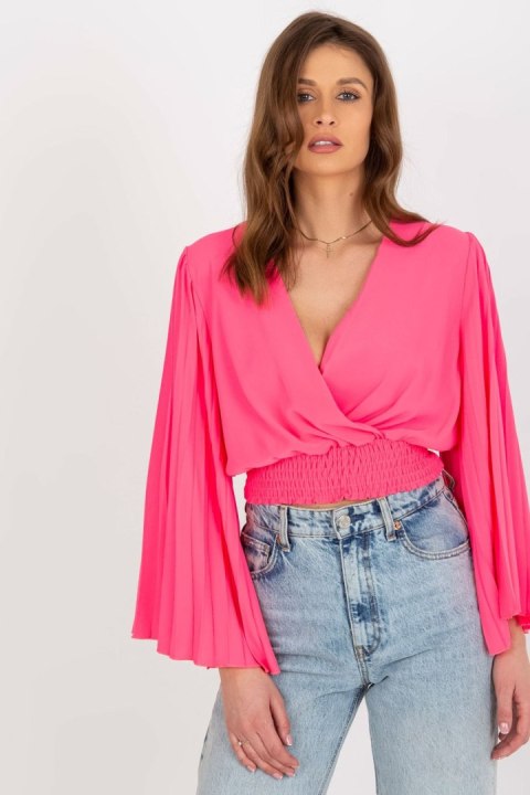Bluzka Model DHJ-BZ-16503.30X Fluo Pink - Italy Moda Bluzka Model DHJ-BZ-16503.30X Fluo Pink - Italy Moda