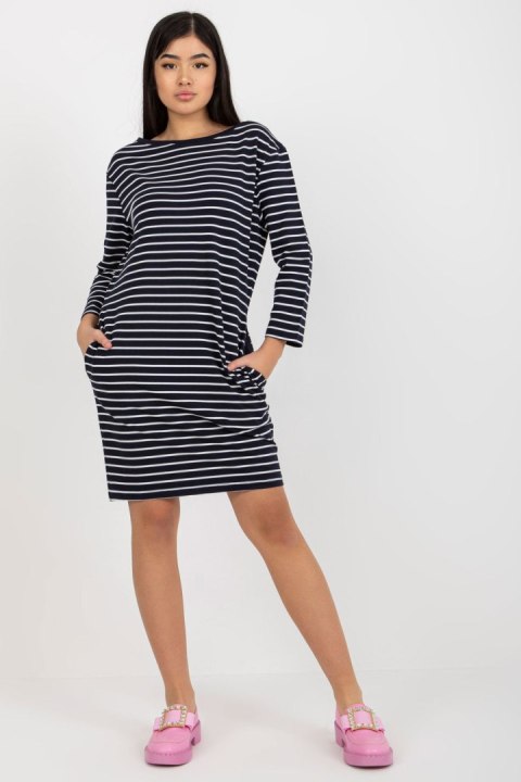 Sukienka Model LO-SK-LK-259.00X White/Navy - Rue Paris Sukienka Model LO-SK-LK-259.00X White/Navy - Rue Paris