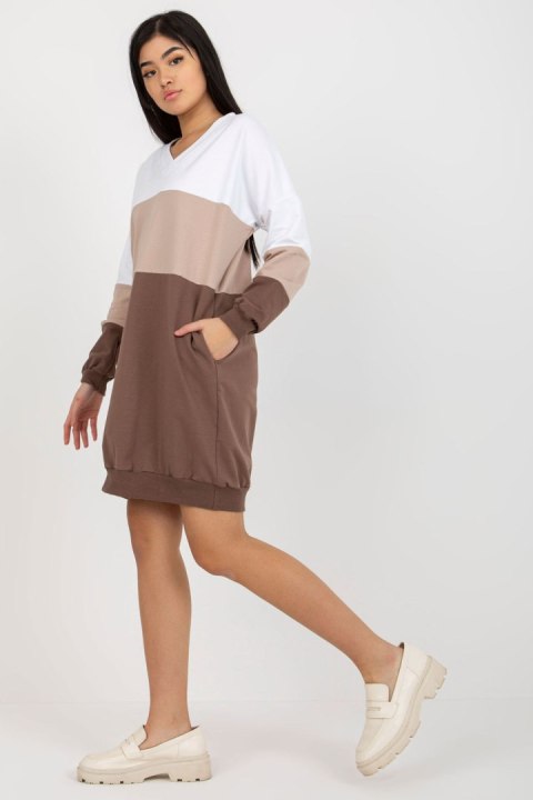 Sukienka Model RV-SK-8382.31 White/Brown - Rue Paris Sukienka Model RV-SK-8382.31 White/Brown - Rue Paris