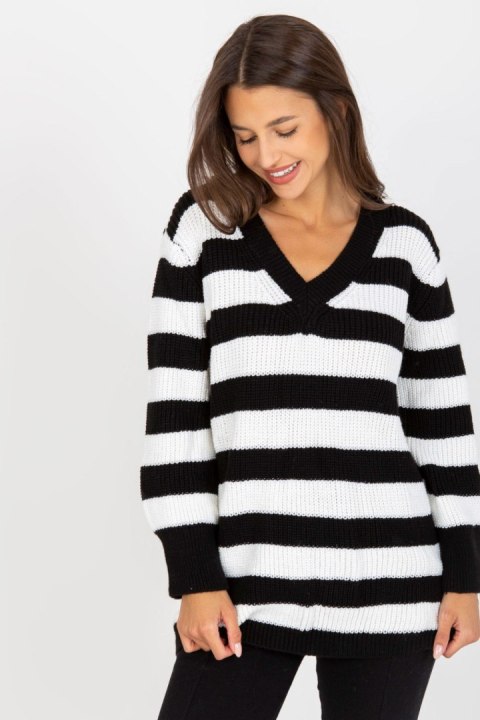 Sweter Damski Model LC-SW-8030.29P White/Black - Rue Paris Sweter Damski Model LC-SW-8030.29P White/Black - Rue Paris