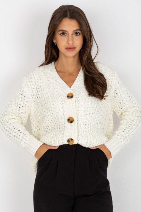 Sweter Kardigan Model LC-SW-8001.14P Ecru - Rue Paris Sweter Kardigan Model LC-SW-8001.14P Ecru - Rue Paris