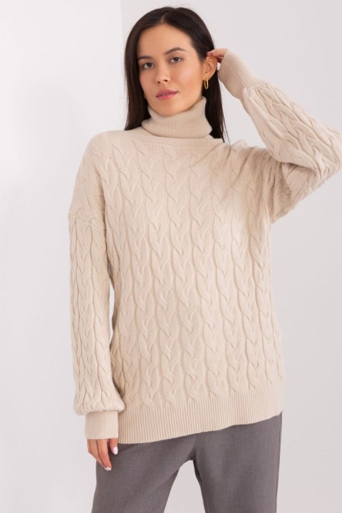 Golf Damski Model AT-SW-2348.07 Light Beige - AT Golf Damski Model AT-SW-2348.07 Light Beige - AT