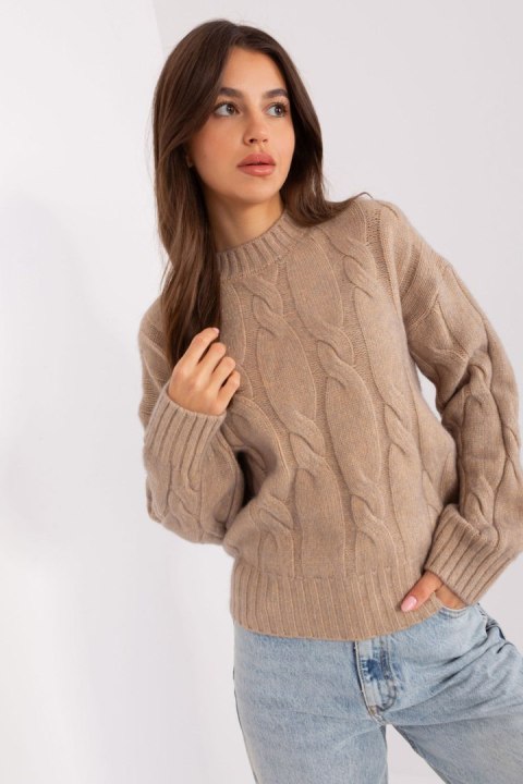 Sweter Damski Model AT-SW-0146.10P Dark Beige - AT Sweter Damski Model AT-SW-0146.10P Dark Beige - AT