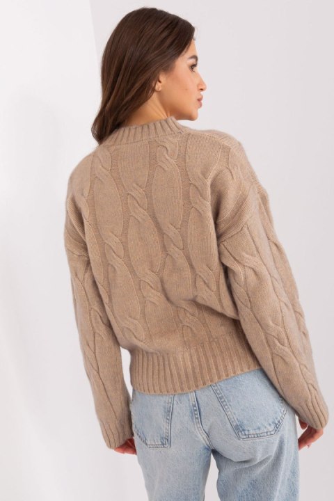 Sweter Damski Model AT-SW-0146.10P Dark Beige - AT Sweter Damski Model AT-SW-0146.10P Dark Beige - AT