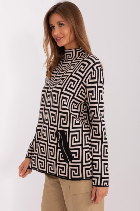 Sweter Damski Model AT-SW-2341.00P Black/Beige - AT Sweter Damski Model AT-SW-2341.00P Black/Beige - AT