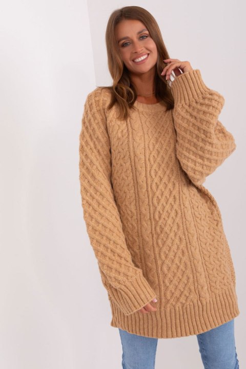 Sweter Damski Model AT-SW-2367-2.64P Camel - AT Sweter Damski Model AT-SW-2367-2.64P Camel - AT