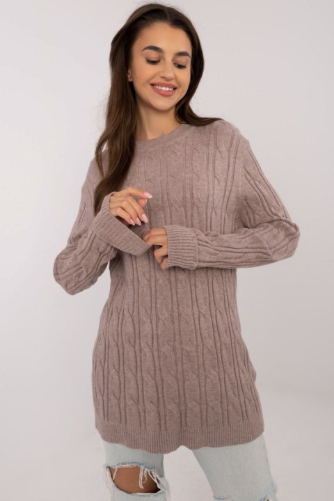 Sweter Damski Model AT-SW-2343.88 Dark Beige - AT Sweter Damski Model AT-SW-2343.88 Dark Beige - AT