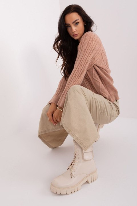 Sweter Damski Model AT-SW-2346-2.99P Dark Beige - AT Sweter Damski Model AT-SW-2346-2.99P Dark Beige - AT